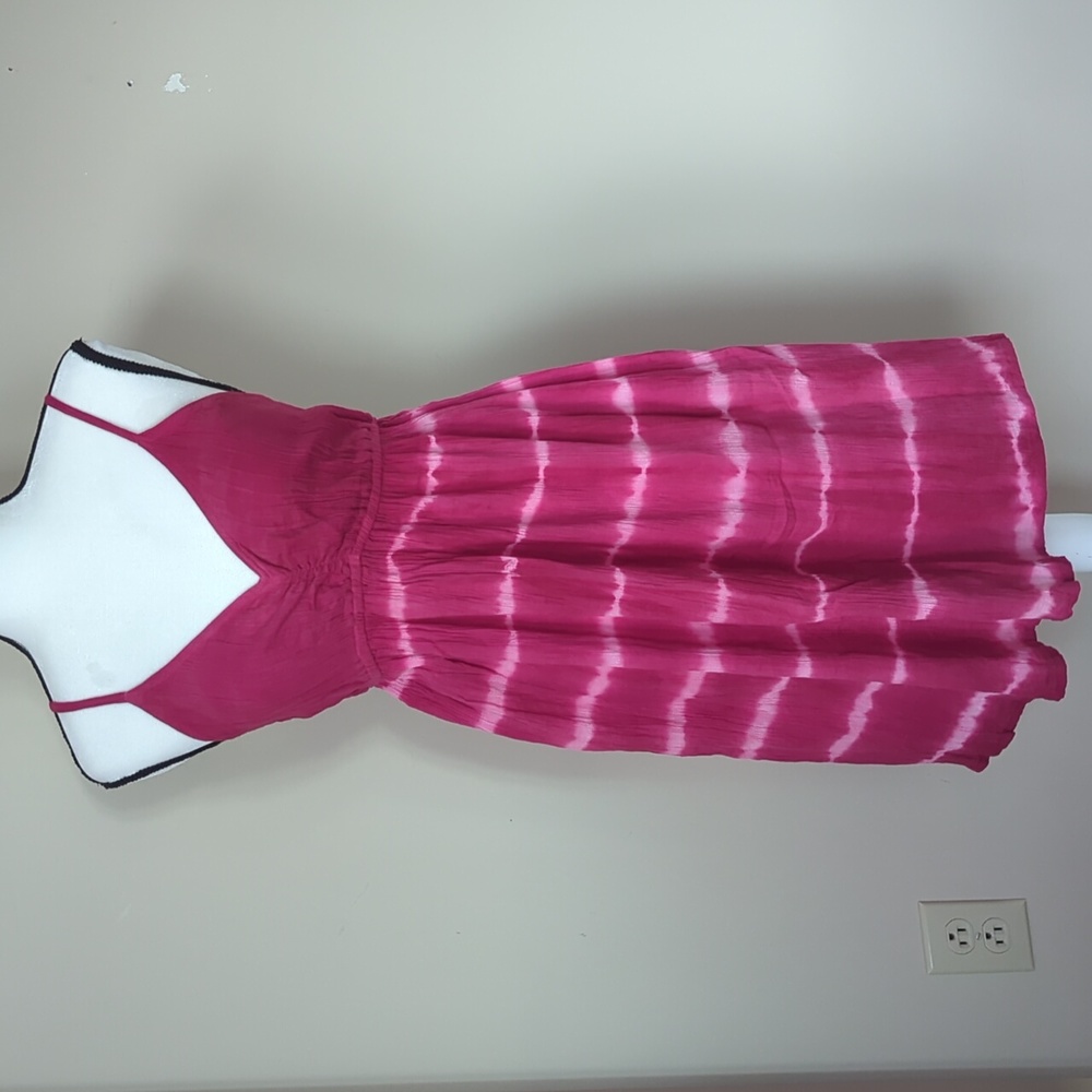 CYN by Cynthia Mehra Crinkled Tie Dye Boho Dress MEDIUM Raspberry Pink Summer
